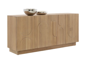 Sunpan Cove Solid Oak Sideboard Scandinavian Artisan Crafted Four Door Dining Storage Rustic Oak 112592
