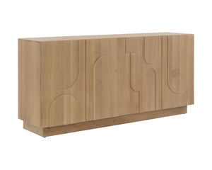Sunpan Cove Solid Oak Sideboard Scandinavian Artisan Crafted Four Door Dining Storage Rustic Oak 112592