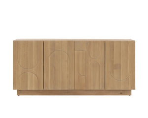 Sunpan Cove Solid Oak Sideboard Scandinavian Artisan Crafted Four Door Dining Storage Rustic Oak 112592