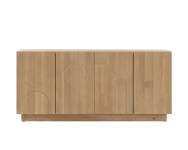 Sunpan Cove Solid Oak Sideboard Scandinavian Artisan Crafted Four Door Dining Storage Rustic Oak 112592