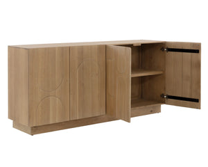 Sunpan Cove Solid Oak Sideboard Scandinavian Artisan Crafted Four Door Dining Storage Rustic Oak 112592