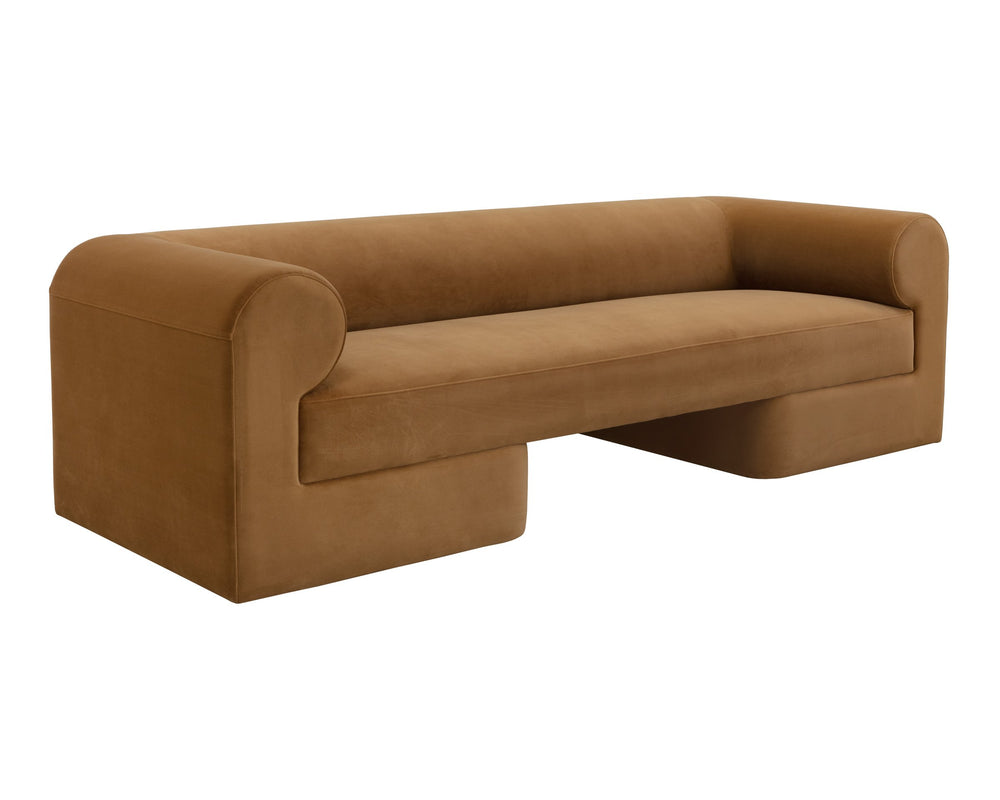 Sunpan Ionic Curved Sofa with Two-Tone Upholstery for Modern Living Room Comfort Gold 112596