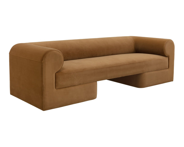 Sunpan Ionic Curved Sofa with Two-Tone Upholstery for Modern Living Room Comfort Gold 112596