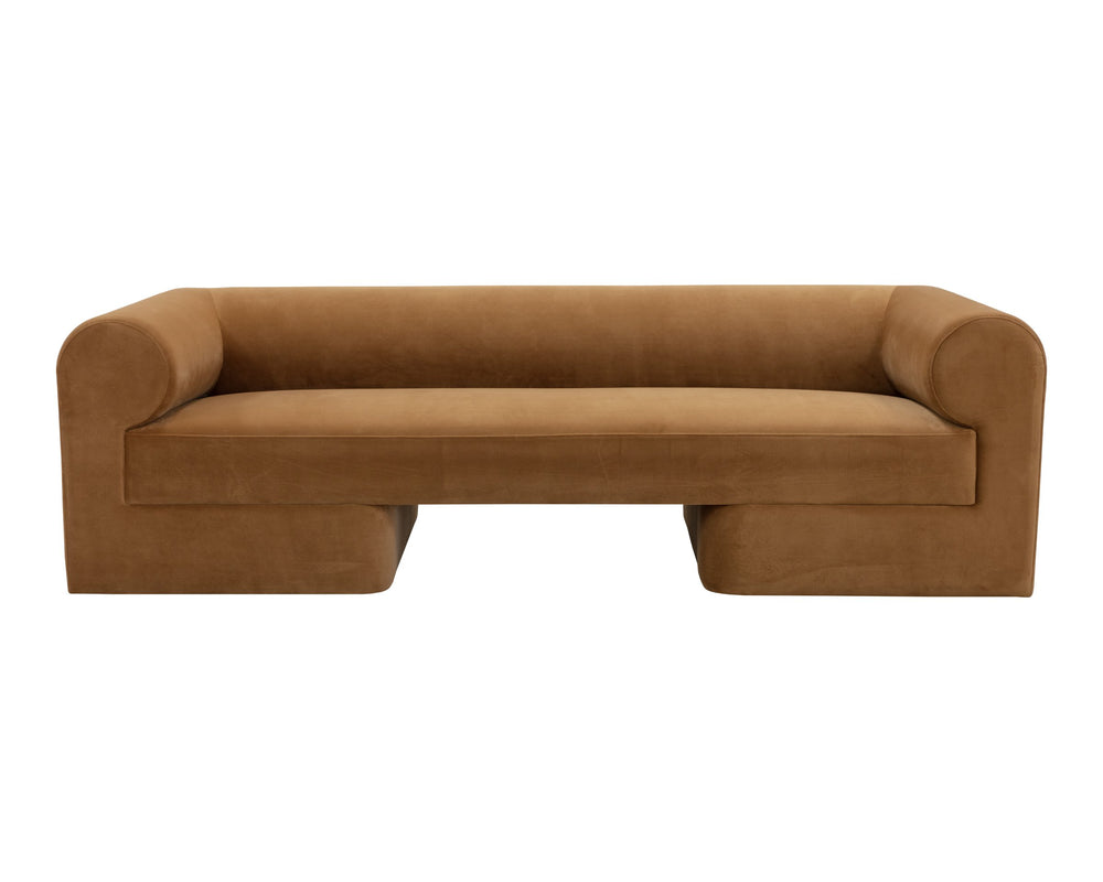 Sunpan Ionic Curved Sofa with Two-Tone Upholstery for Modern Living Room Comfort Gold 112596