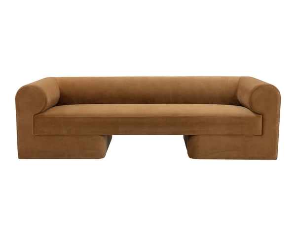Sunpan Ionic Curved Sofa with Two-Tone Upholstery for Modern Living Room Comfort Gold 112596