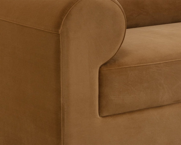 Sunpan Ionic Curved Sofa with Two-Tone Upholstery for Modern Living Room Comfort Gold 112596