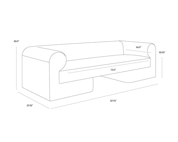 Sunpan Ionic Curved Sofa with Two-Tone Upholstery for Modern Living Room Comfort Gold 112596