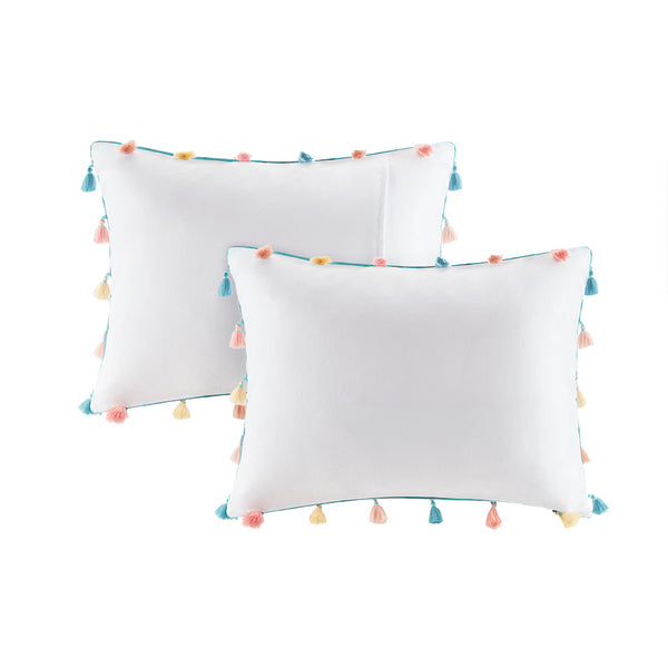 JLA Home Mi Zone Kids - Tassel Cozy Kids Comforter Set with Hypoallergenic Fill, Heart Pillow & Whimsical Colorful Tassels White MZK10-168