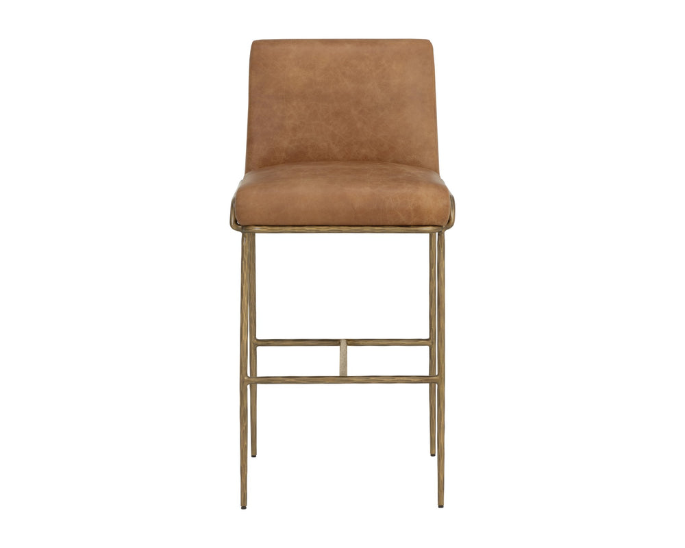 Sunpan Lathan Genuine Leather Barstool with Antique Iron Base and Built-In Handle 112614