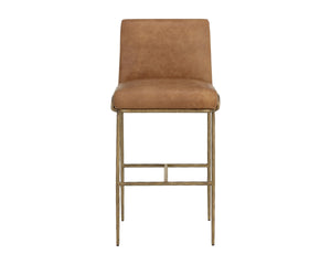 Sunpan Lathan Genuine Leather Barstool with Antique Iron Base and Built-In Handle 112614