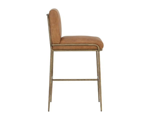 Sunpan Lathan Genuine Leather Barstool with Antique Iron Base and Built-In Handle 112614