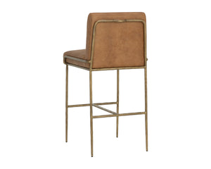 Sunpan Lathan Genuine Leather Barstool with Antique Iron Base and Built-In Handle 112614