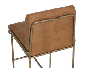 Sunpan Lathan Genuine Leather Barstool with Antique Iron Base and Built-In Handle 112614