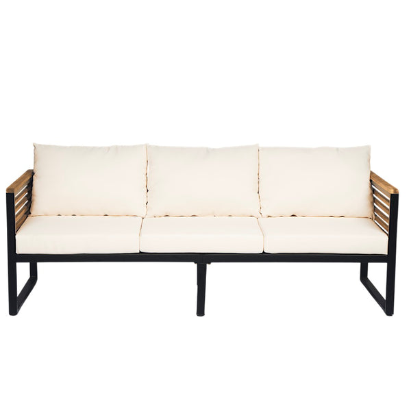 English Elm Outdoor Acacia Wood Iron Pipe Patio Set with Sofa Chair Ottoman and Table N757S454896B