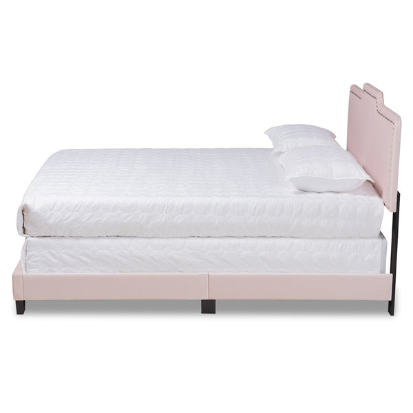 Baxton Studio Baxton Studio Glam Light Pink Velvet Upholstered Panel Bed with Padded Headboard for Stylish Comfort Benjen Queen CF9210C-Light Pink Velvet-Queen