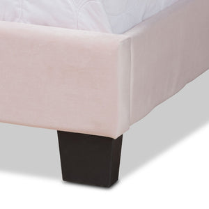 Baxton Studio Baxton Studio Glam Light Pink Velvet Upholstered Panel Bed with Padded Headboard for Stylish Comfort Benjen Queen CF9210C-Light Pink Velvet-Queen