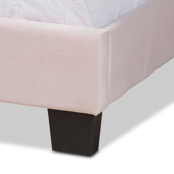 Baxton Studio Baxton Studio Glam Light Pink Velvet Upholstered Panel Bed with Padded Headboard for Stylish Comfort Benjen Queen CF9210C-Light Pink Velvet-Queen