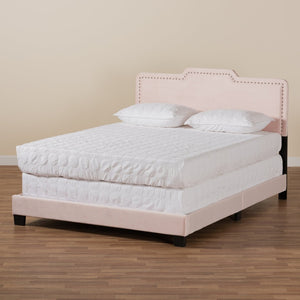 Baxton Studio Baxton Studio Glam Light Pink Velvet Upholstered Panel Bed with Padded Headboard for Stylish Comfort Benjen Queen CF9210C-Light Pink Velvet-Queen