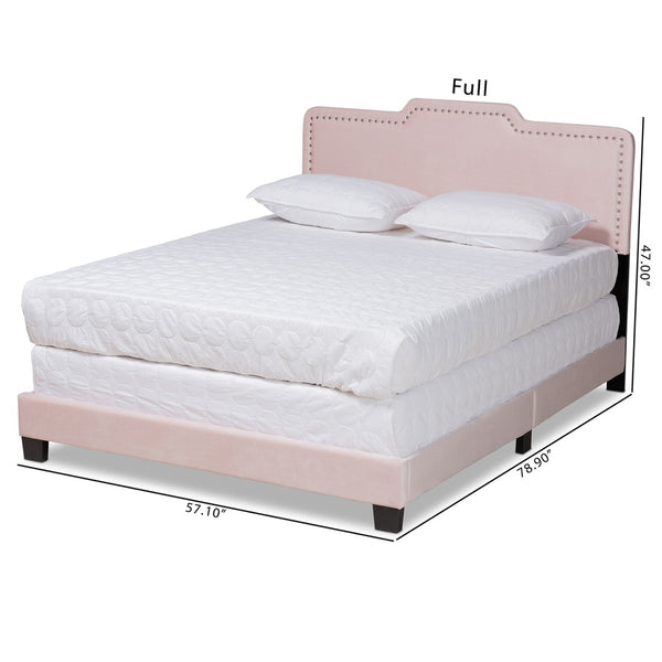 Baxton Studio Baxton Studio Glam Light Pink Velvet Upholstered Panel Bed with Padded Headboard for Stylish Comfort Benjen Queen CF9210C-Light Pink Velvet-Queen