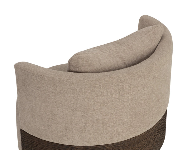 Sunpan Bastille Swivel Lounge Chair with Oak Backrest and Warm Neutral Upholstery for Living Rooms 112670