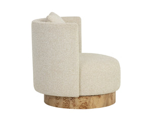 Sunpan Fortis Barrel Swivel Chair Wraparound Cocoon Seat with Maple Burl Base for Lounging 112671
