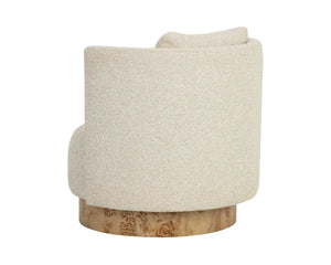 Sunpan Fortis Barrel Swivel Chair Wraparound Cocoon Seat with Maple Burl Base for Lounging 112671