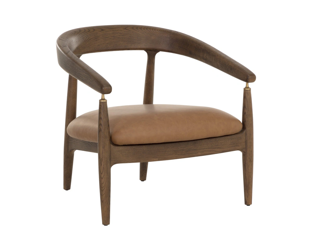 Sunpan Valmont Mid-Century Lounge Chair Faux Leather Seat with Brushed Brass Accent Fittings 112675