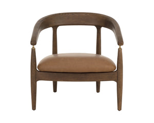 Sunpan Valmont Mid-Century Lounge Chair Faux Leather Seat with Brushed Brass Accent Fittings 112675