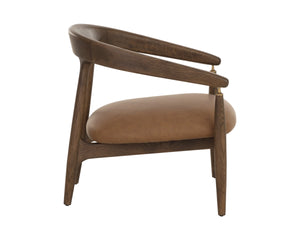 Sunpan Valmont Mid-Century Lounge Chair Faux Leather Seat with Brushed Brass Accent Fittings 112675