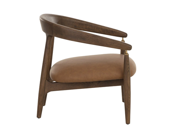 Sunpan Valmont Mid-Century Lounge Chair Faux Leather Seat with Brushed Brass Accent Fittings 112675