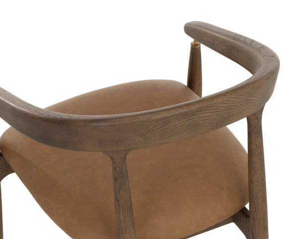 Sunpan Valmont Mid-Century Lounge Chair Faux Leather Seat with Brushed Brass Accent Fittings 112675