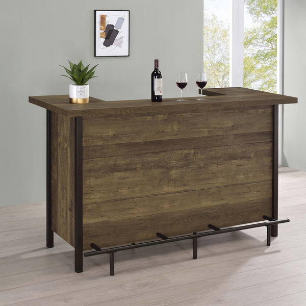 English Elm Lampton Rustic Oak Freestanding Home Bar with Steel Frame, Two-Tier Surface, Shelving & Footrest B062P374130