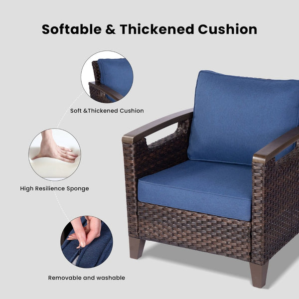 English Elm Outdoor Wicker Lounge Chair Set Handwoven Pe Rattan with Thick Cushioned Patio Seating T3773P418188