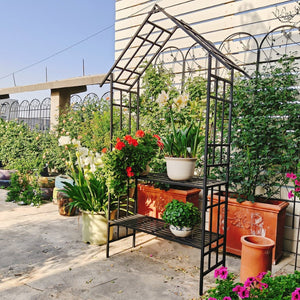 English Elm Metal Garden Arch Bench with Trellis Grid for Climbing Roses and Outdoor Spaces W1586P278441