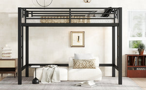 English Elm Twin Metal Loft Bed Twin XL Black - Sturdy Minimalist Bunk with Ladder, Guardrails & Underbed Storage Space W1580P370677