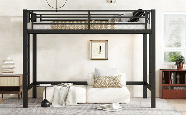 English Elm Twin Metal Loft Bed Twin XL Black - Sturdy Minimalist Bunk with Ladder, Guardrails & Underbed Storage Space W1580P370677