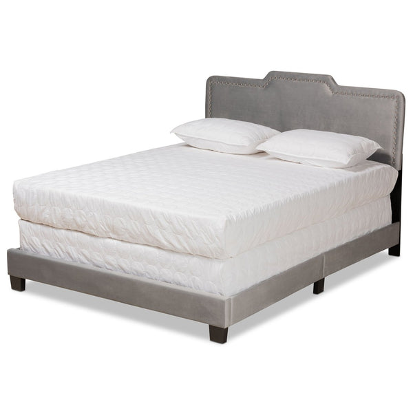 Baxton Studio Baxton Benjen Glam Grey Velvet Queen Panel Bed - Modern Comfort with Luxe Nailhead Trim Design CF9210C-Grey Velvet-Queen
