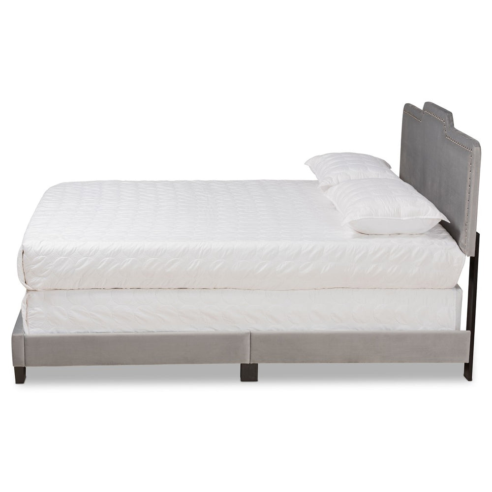 Baxton Studio Baxton Benjen Glam Grey Velvet Queen Panel Bed - Modern Comfort with Luxe Nailhead Trim Design CF9210C-Grey Velvet-Queen