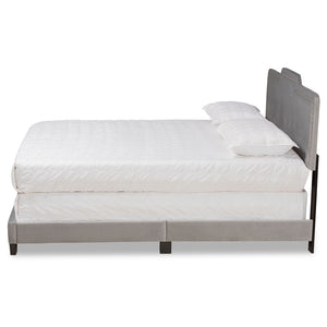 Baxton Studio Baxton Benjen Glam Grey Velvet Queen Panel Bed - Modern Comfort with Luxe Nailhead Trim Design CF9210C-Grey Velvet-Queen
