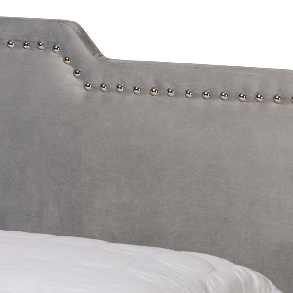 Baxton Studio Baxton Benjen Glam Grey Velvet Queen Panel Bed - Modern Comfort with Luxe Nailhead Trim Design CF9210C-Grey Velvet-Queen