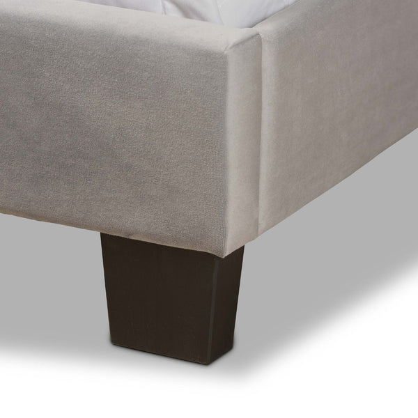 Baxton Studio Baxton Benjen Glam Grey Velvet Queen Panel Bed - Modern Comfort with Luxe Nailhead Trim Design CF9210C-Grey Velvet-Queen