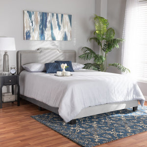 Baxton Studio Baxton Benjen Glam Grey Velvet Queen Panel Bed - Modern Comfort with Luxe Nailhead Trim Design CF9210C-Grey Velvet-Queen