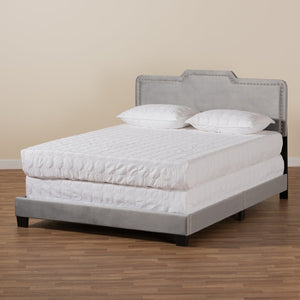 Baxton Studio Baxton Benjen Glam Grey Velvet Queen Panel Bed - Modern Comfort with Luxe Nailhead Trim Design CF9210C-Grey Velvet-Queen