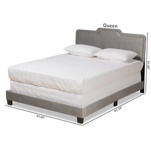 Baxton Studio Baxton Benjen Glam Grey Velvet Queen Panel Bed - Modern Comfort with Luxe Nailhead Trim Design CF9210C-Grey Velvet-Queen