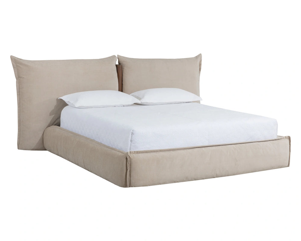 Sunpan Amoris King Upholstered Bed Plush Pillow Headboard Cream Fabric Quiet Luxury 112707