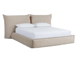 Sunpan Amoris King Upholstered Bed Plush Pillow Headboard Cream Fabric Quiet Luxury 112707
