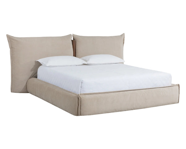 Sunpan Amoris King Upholstered Bed Plush Pillow Headboard Cream Fabric Quiet Luxury 112707