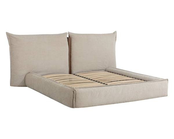 Sunpan Amoris King Upholstered Bed Plush Pillow Headboard Cream Fabric Quiet Luxury 112707