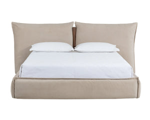 Sunpan Amoris King Upholstered Bed Plush Pillow Headboard Cream Fabric Quiet Luxury 112707