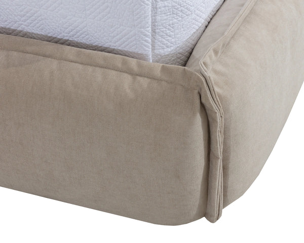 Sunpan Amoris King Upholstered Bed Plush Pillow Headboard Cream Fabric Quiet Luxury 112707